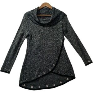 Fontana Black White Cowl Neck Sweater Tunic‎ Top Grommets Size S Sparkle